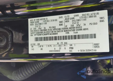 2023 Ford F-150 Xlt из США, поврежденный, VIN 1FTEW1C80PFA33664